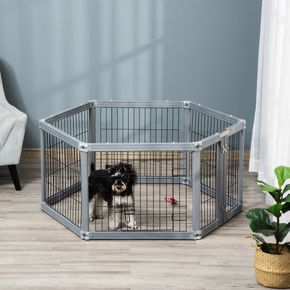 PawHut Heavy Duty Pet Playpen, 6 Panels Puppy Play Whelping Pen, Foldable Steel Dog Exercise Fence, with Door, Double Locking Latches