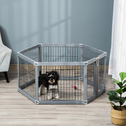 PawHut Heavy Duty Pet Playpen, 6 Panels Puppy Play Whelping Pen, Foldable Steel Dog Exercise Fence, with Door, Double Locking Latches