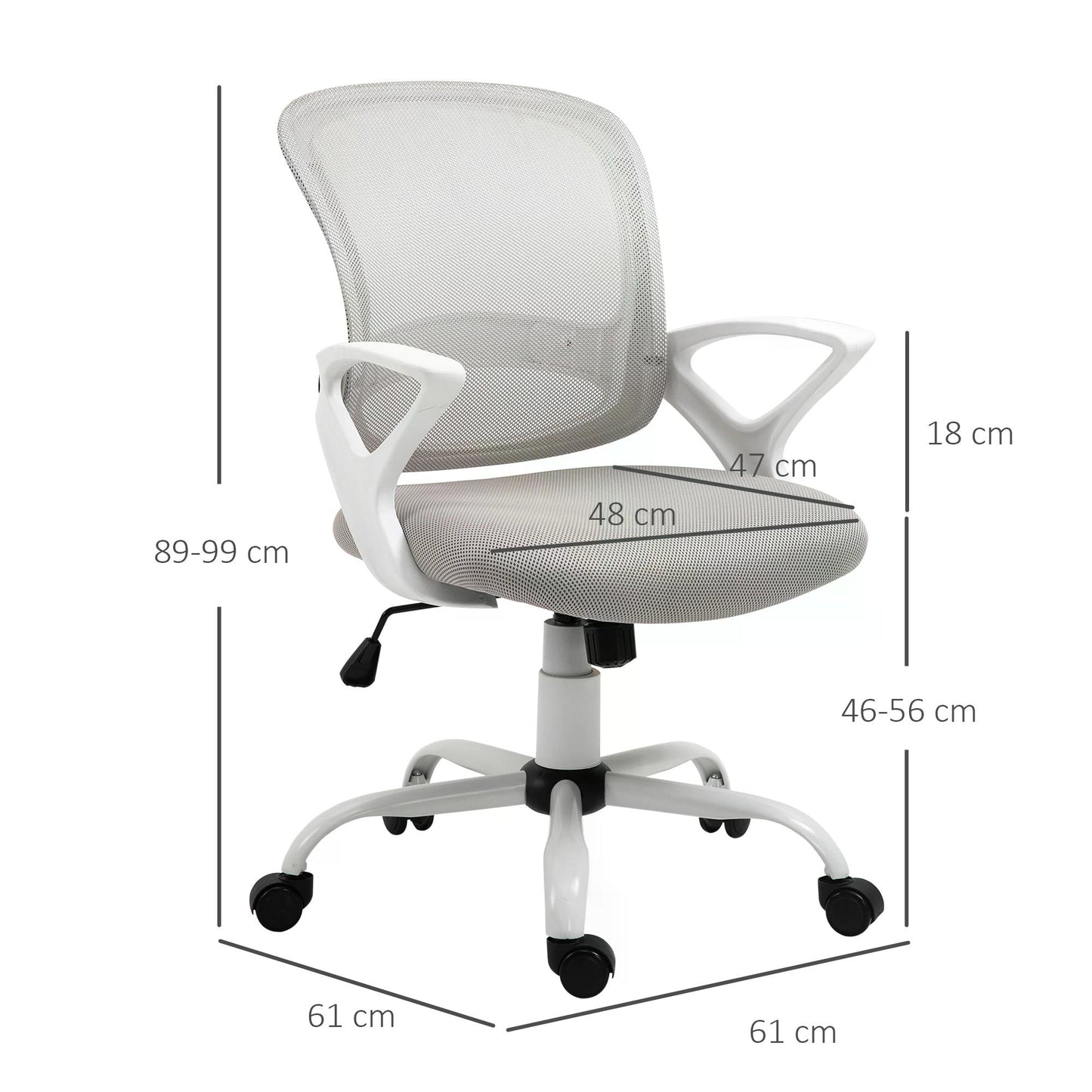 Mesh Office Chair Swivel Desk Task Computer Chair With  Lumbar Back Support, Adjustable Height, Arm For Home, Grey