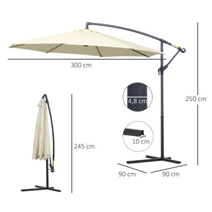 3m Banana Parasol-Biege / Homcom 3m Garden Parasol Sun Shade Patio Banana Hanging Rattan Set Umbrella Cantilever Cream