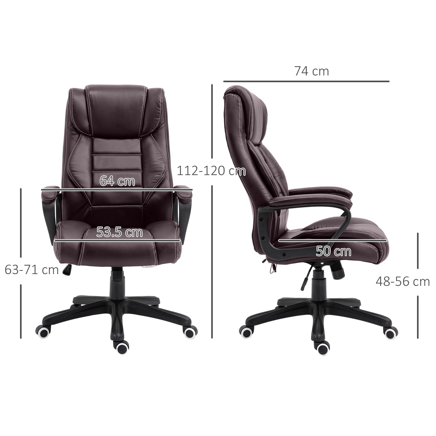 Brown Leather Office Chair,6- Point Vibration Massage Extra Padded Swivel Ergonomic Tilt Desk Seat