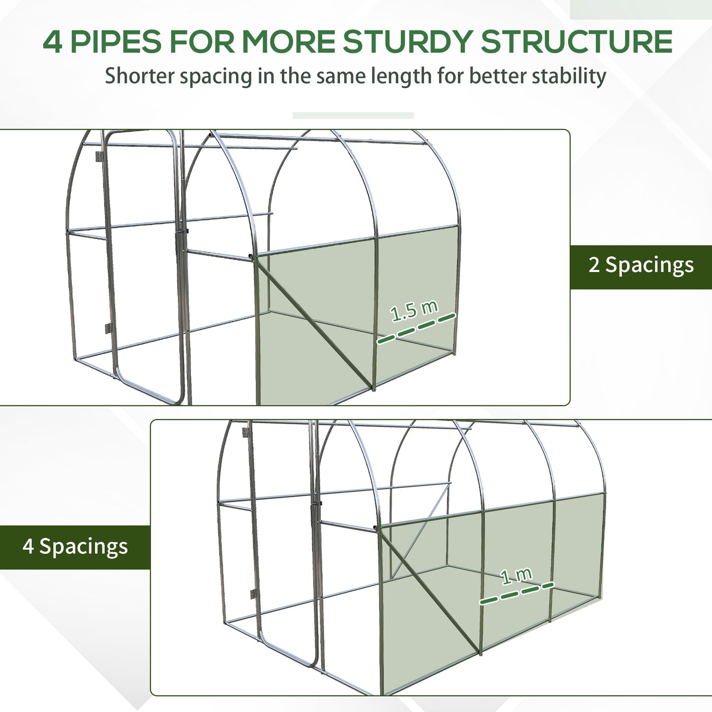 Large Walk-In Greenhouse, Plant Gardening Tunnel Hot House with Metal Hinged Door, Galvanised Steel Frame