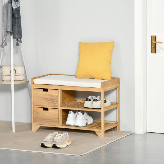 HOMCOM Hallway Shoe Bench Storage, 69Lx34Wx48H cm, Paulownia sponge-Natural Wood Colour 