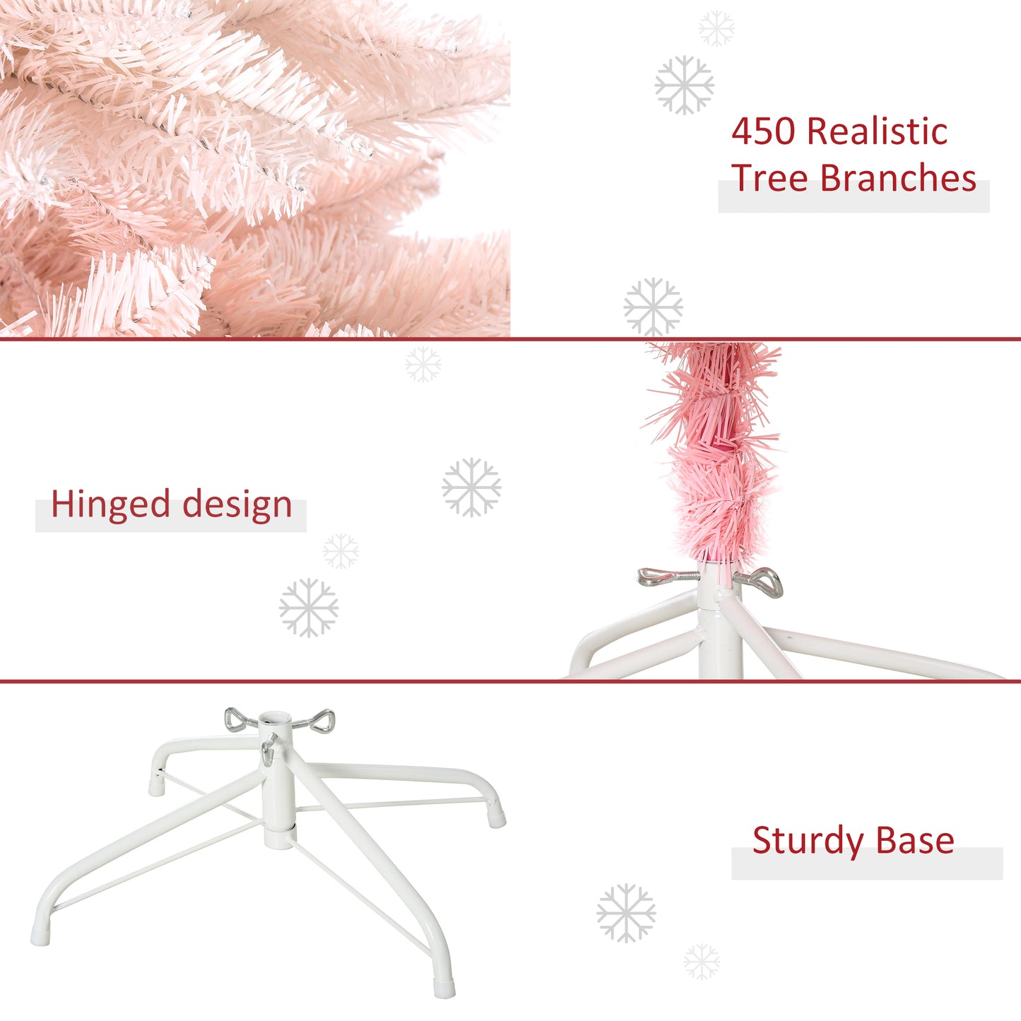 Pink Christmas Tree, 5ft Artificial Christmas Tree, Holiday Home Decoration with Metal Stand, Automatic Open, White and Pink