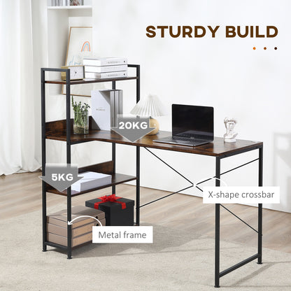 L Shaped Desk with Storage, w/4-Tier Storage Shelf Metal Frame