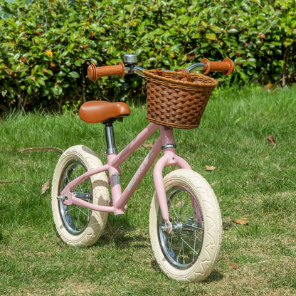 HOMCOM 12 Inch Kids Balance Bike Toddler No Pedal Training Bicycle with Rubber Tires Adjustable Handlebar Basket Bell Pink 