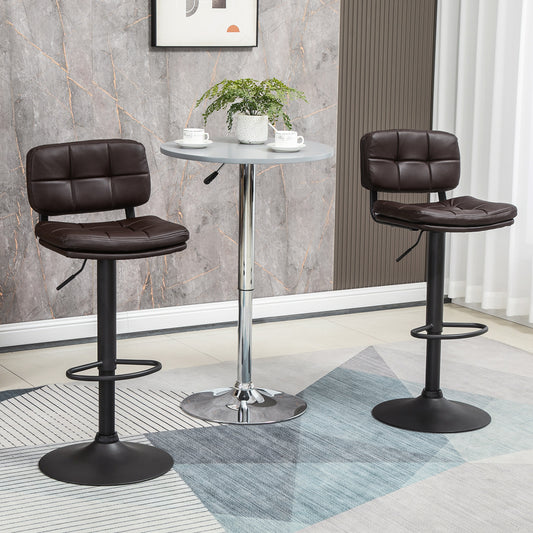 HOMCOM Brown Leather Bar Stools with Backs, Adjustable Height with Footrest for Kitchen 