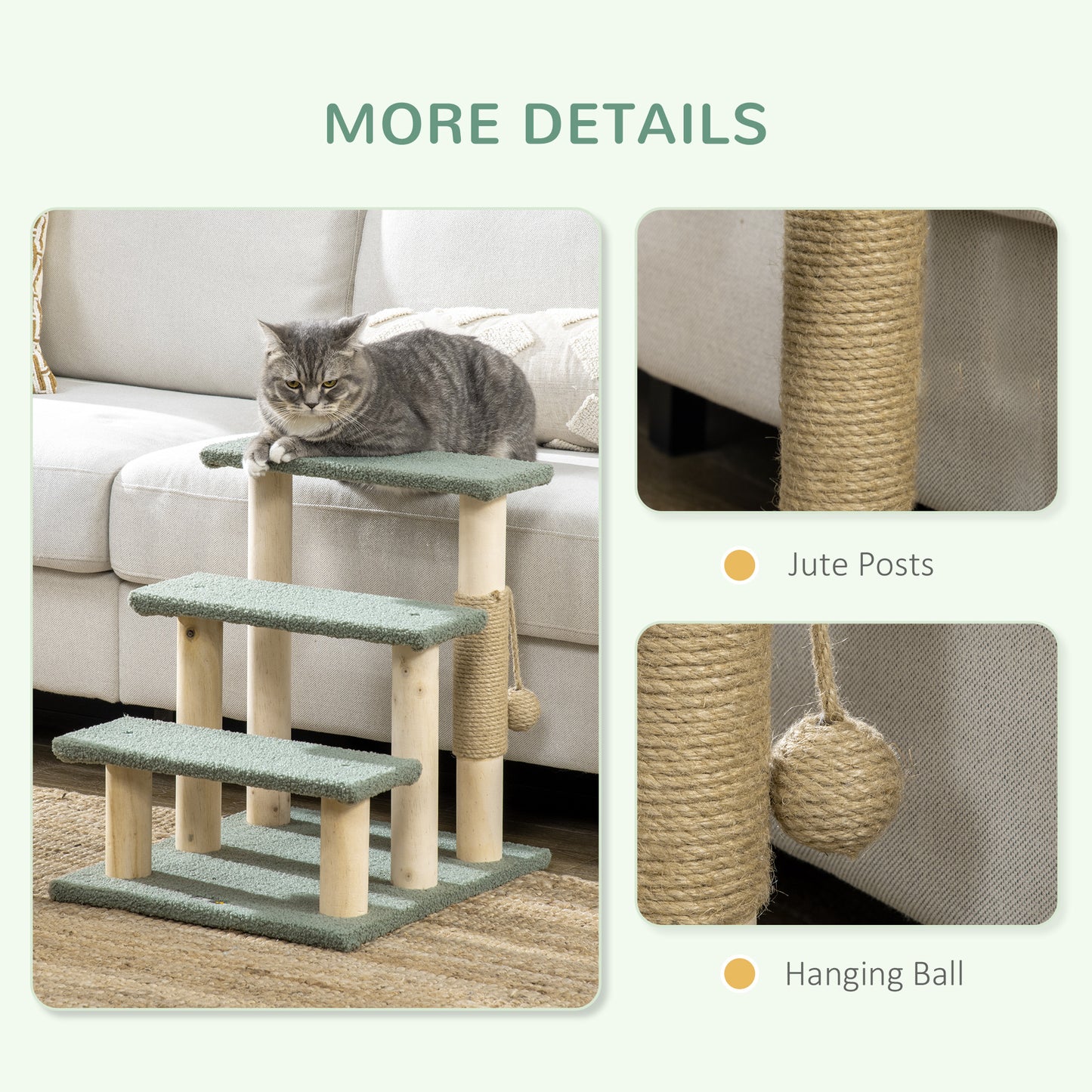 Cat Ladder Cat Tower Scratching Post Climbing Tree for Kitten Activity Center Green