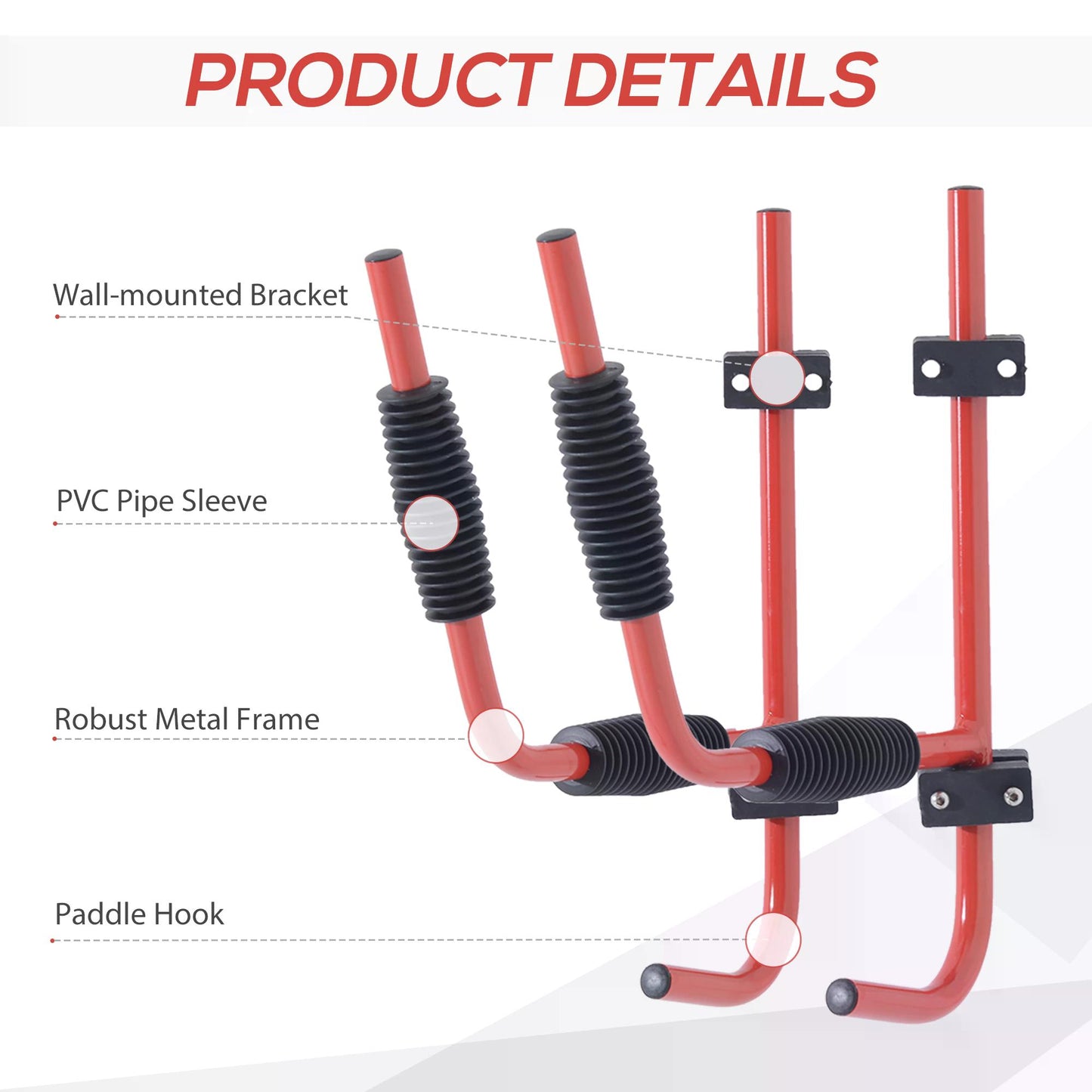 Canoe/Kayak  Aluminum Wall Mount Hangers-Red