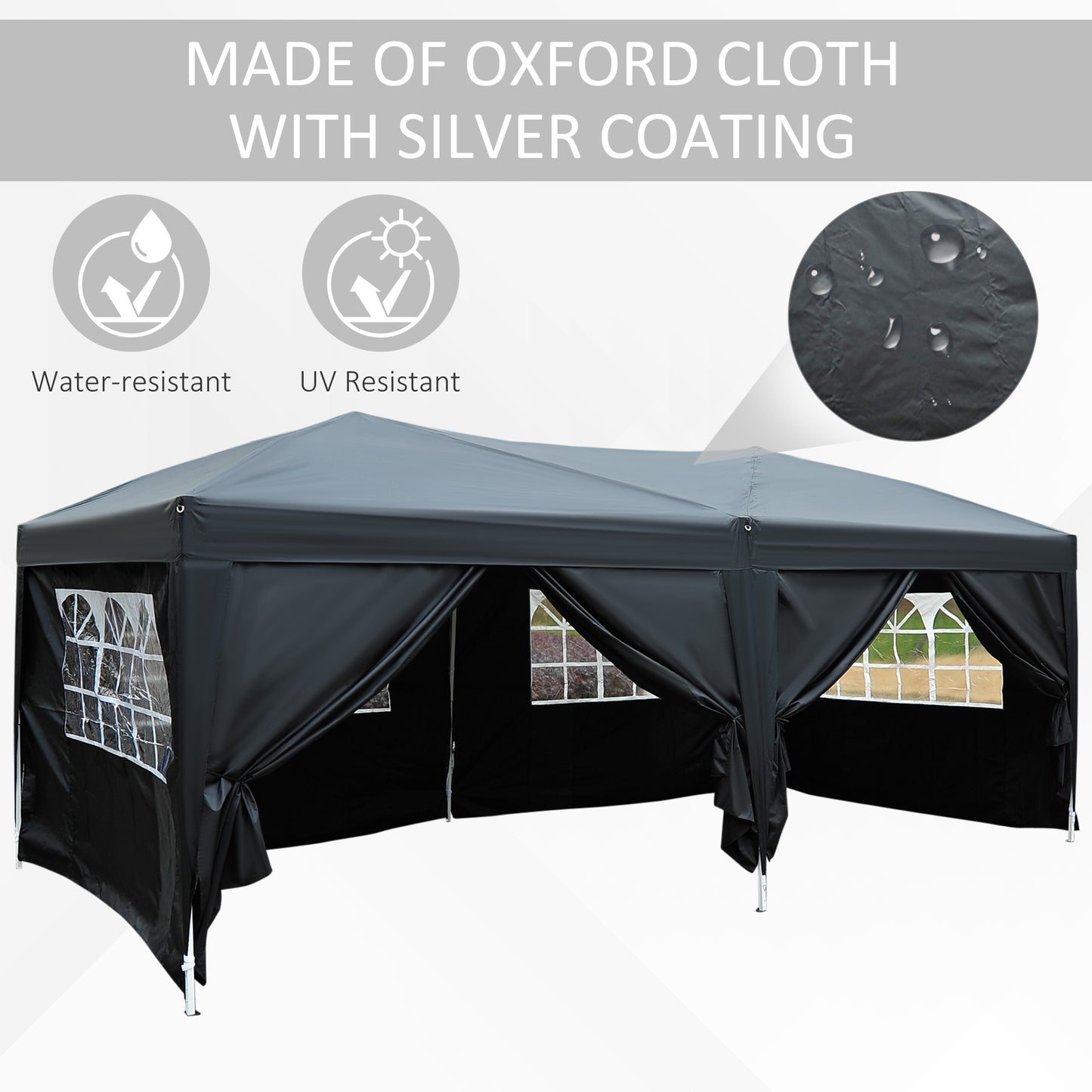 3 x 6m Garden Heavy Duty Pop Up Gazebo Marquee Party Tent Wedding Water Resistant Awning Canopy-Black