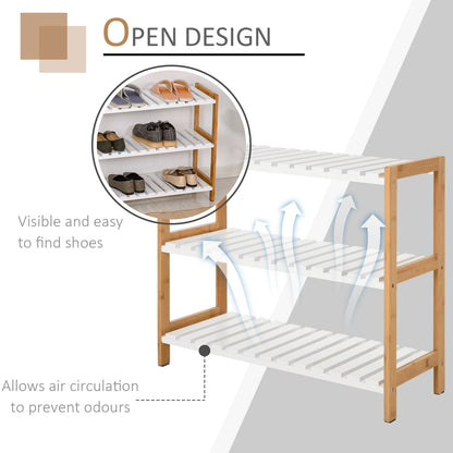 MDF 3-Tier Slatted Shoe Rack Brown/White