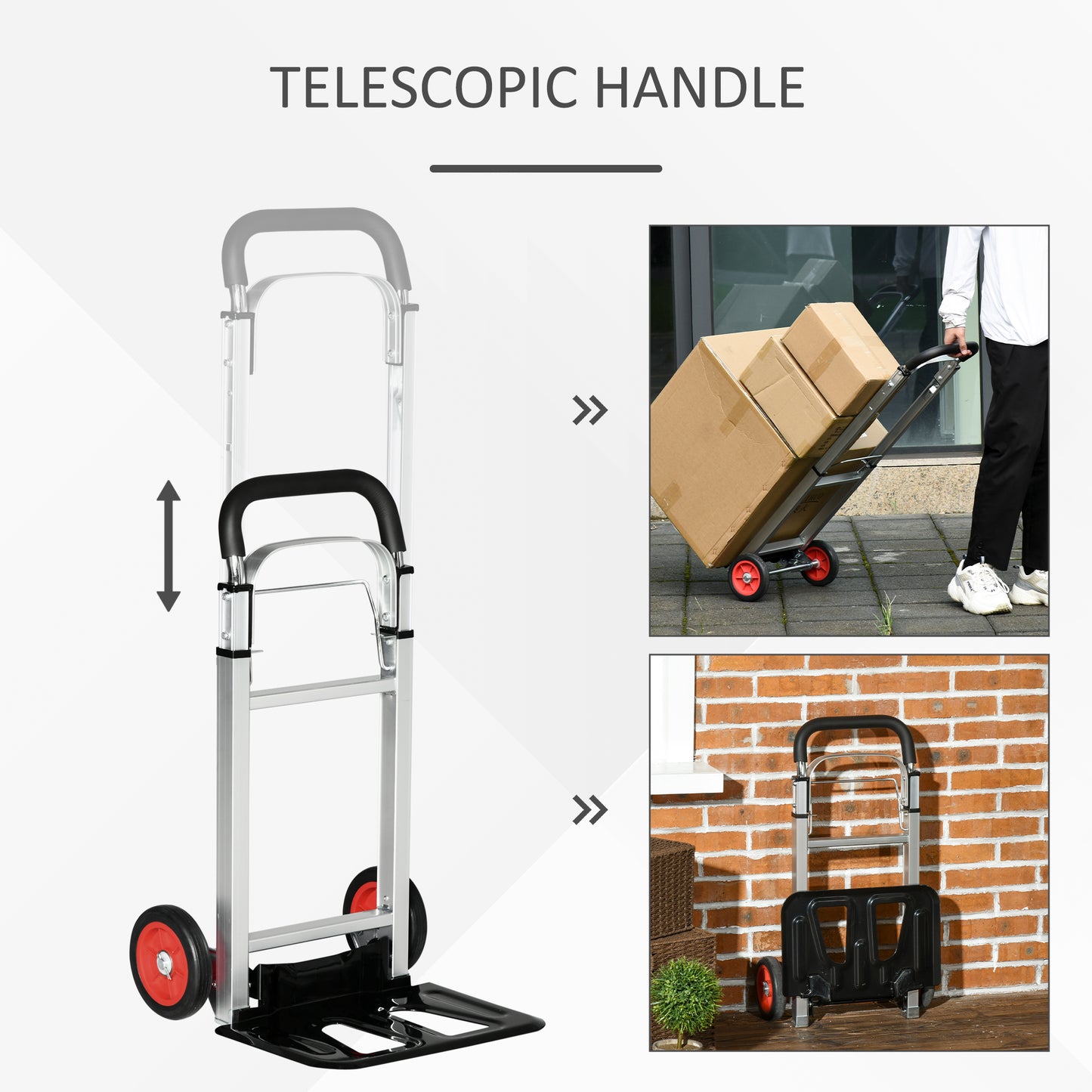 Heavy Duty Sack Truck, Folding, with Telescoping Handles, Aluminium Alloy Hand Truck for Moving and Travel, 90kg Capacity