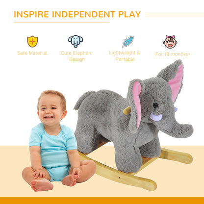 Elephant Rocking, Animal Rocker Wooden Kids Plush Ride On Elephant-Grey