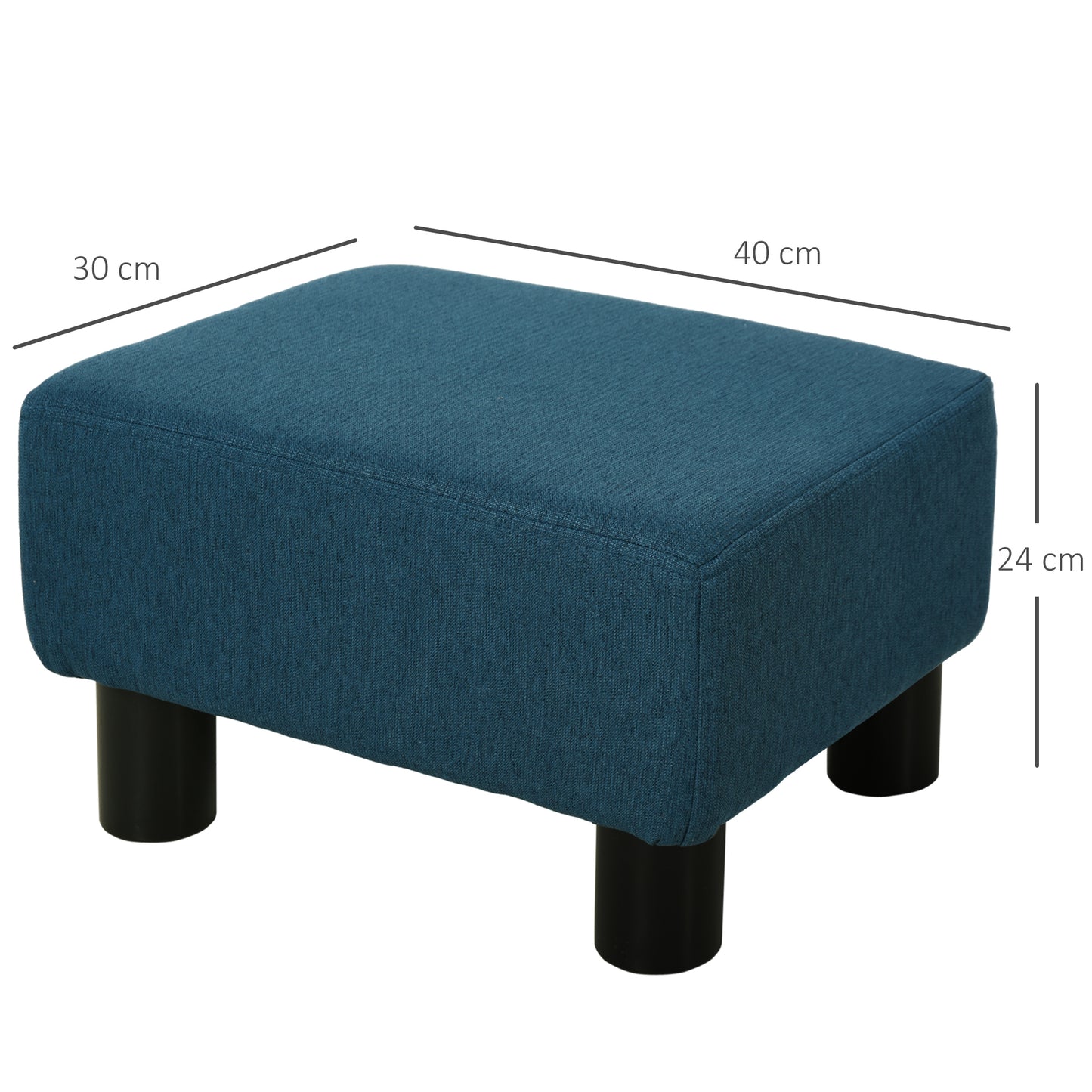 Small Footstool, Linen Fabric, Dark Blue Home Office with Legs 40 x 30 x 24cm