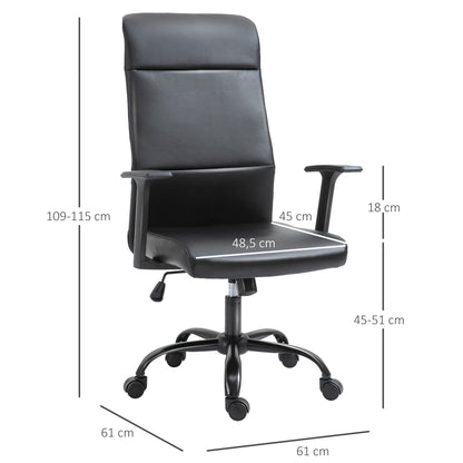 High Back Desk Chair, Black Leather Desk Chair with Adjustable Height, Armrests, Swivel Wheels