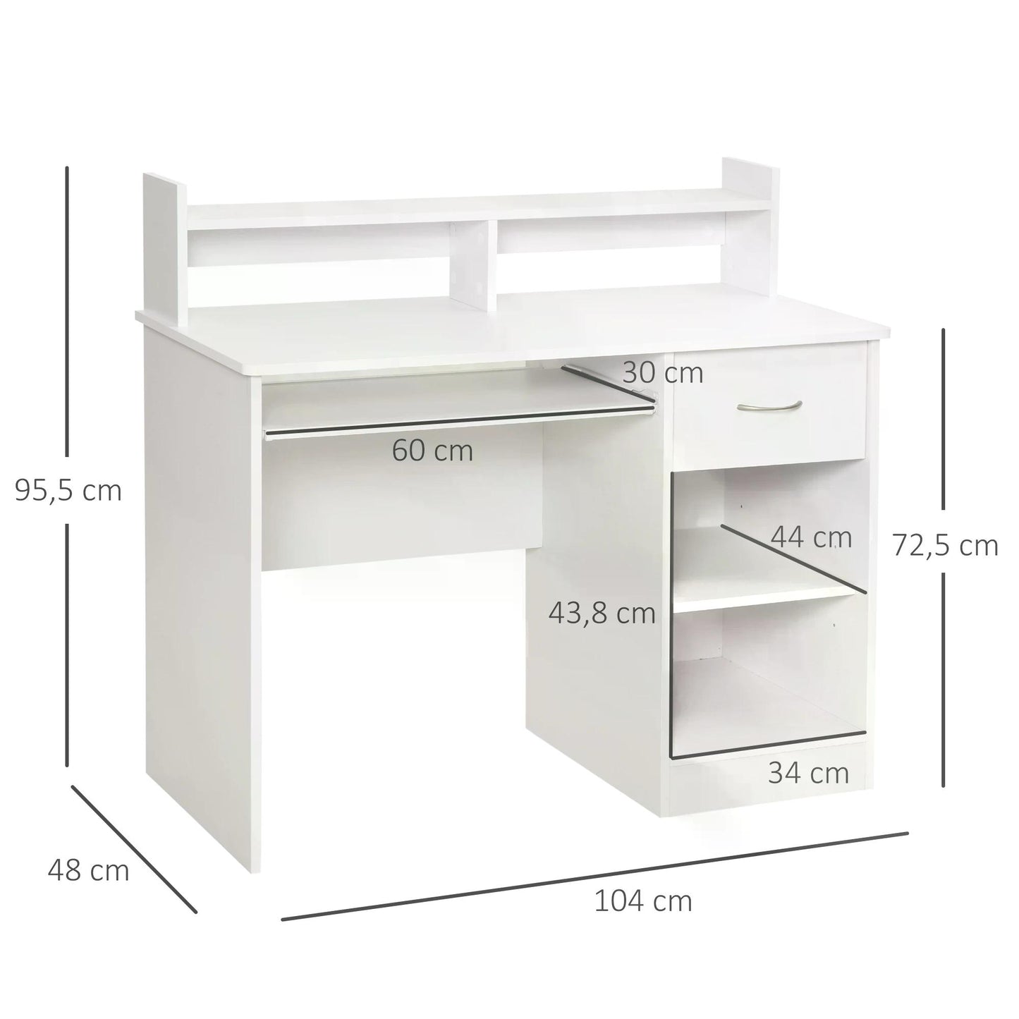 Modern Wooden Computer Desk Workstation with Keyboard Tray, Drawer & Monitor Stand for Home Office, Study