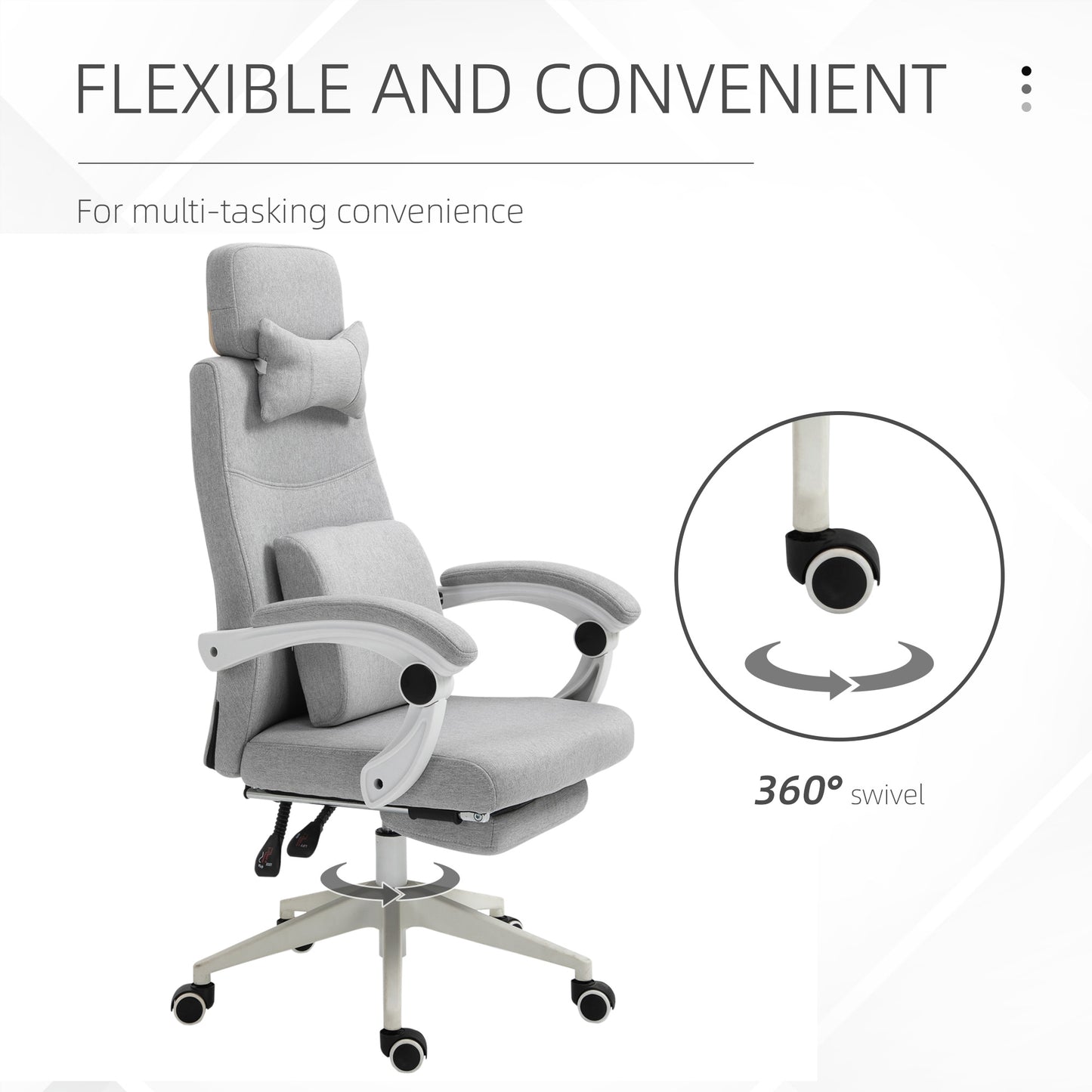 Polyester Ergonomic Neck & Back Support Office Chair Wheels Chair Computer Chair Home Office Chair Ergonomic Chair Grey