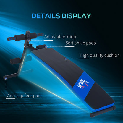 Sit-up Bench, Sit-up Machine, Hight Adjustable, Steel Frame, 4 cm Back Cushion, -Black/Blue