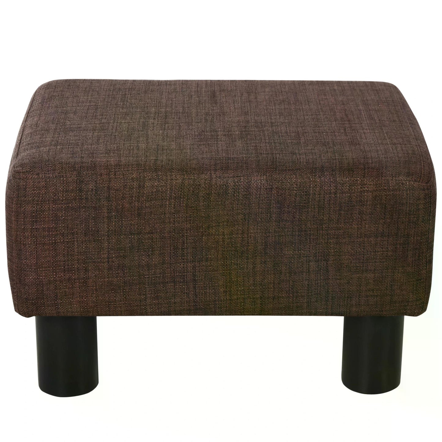 Ottoman Stool Seat, Low Footstool, Footrest, w/ 4 Plastic Legs, Linen, Wooden Frame, Dark Brown