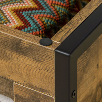 Wooden Storage Box, Industrial Storage Bench, Lift Top Storage Chest, with Lid & Louvred Cabinet Rustic Brown