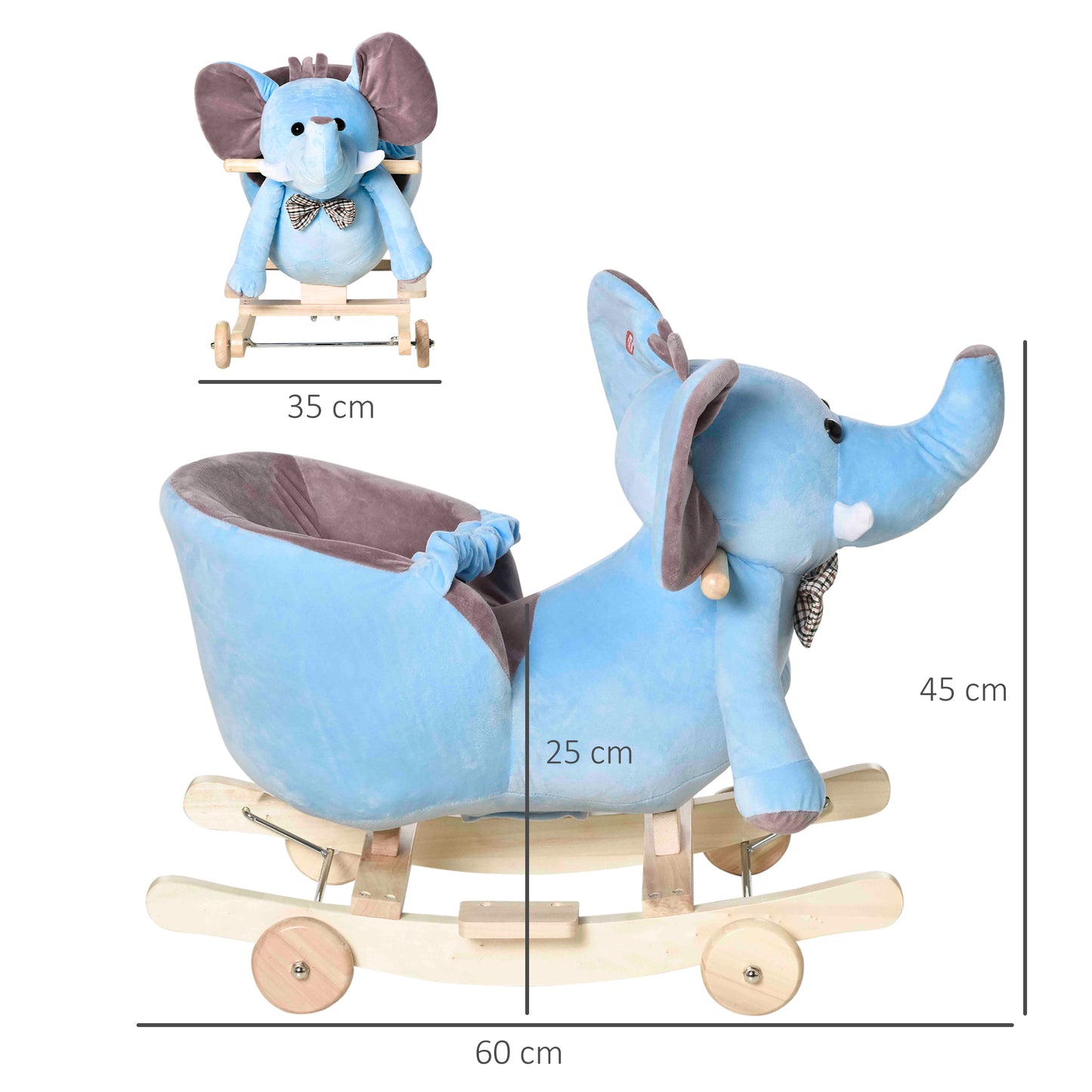 Elephant Rocking, Wooden Rocking Horse, w/Wheels and Sound - Blue