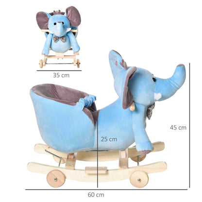 Elephant Rocking, Wooden Rocking Horse, w/Wheels and Sound - Blue