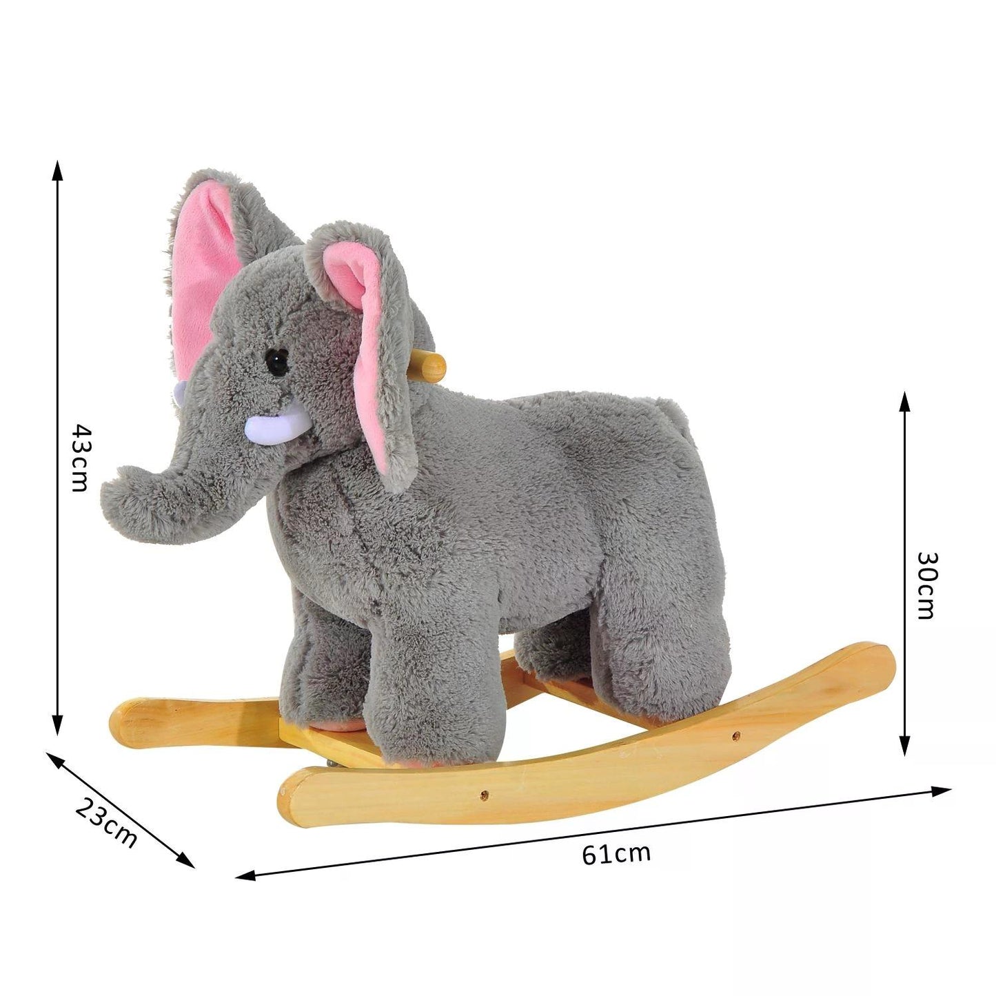 Elephant Rocking, Animal Rocker Wooden Kids Plush Ride On Elephant-Grey