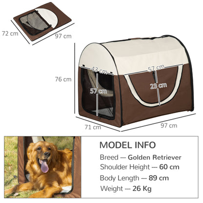 Cat Carrier, Dog Carrier, Dog Travel Crate, Folding Fabric Soft 97Lx71Wx76H cm Brown