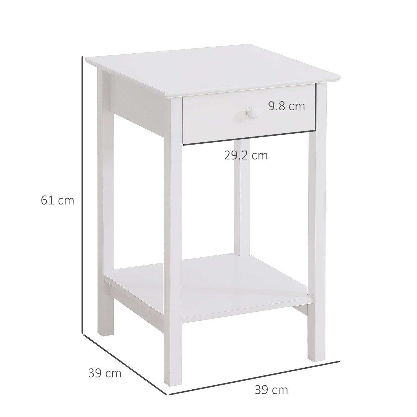 Plant Stand Table, Wooden W/ Drawer Shelf Storage Multipurpose End Side White