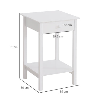 Plant Stand Table, Wooden W/ Drawer Shelf Storage Multipurpose End Side White