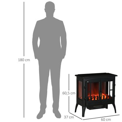 Freestanding Electric Fireplace, 3 Sided, Quiet with LED Flame Effect, Level-less Temperature Control, Black