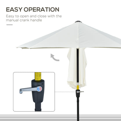 2m Half Parasol Market Umbrella Garden Balcony Parasol with Crank Handle, Cross Base, Double-Sided Canopy, Cream White