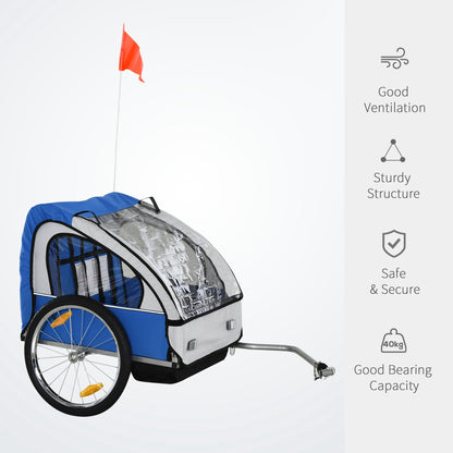 Steel Frame Children's 2-Seater Bicycle Trailer Blue