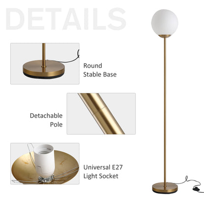 Tall Gold Lamp, for Living Room Tall Standing Lamp Glass Shade Luxe Brass-Tone Finish Metal Frame Thick Round Base Living Room