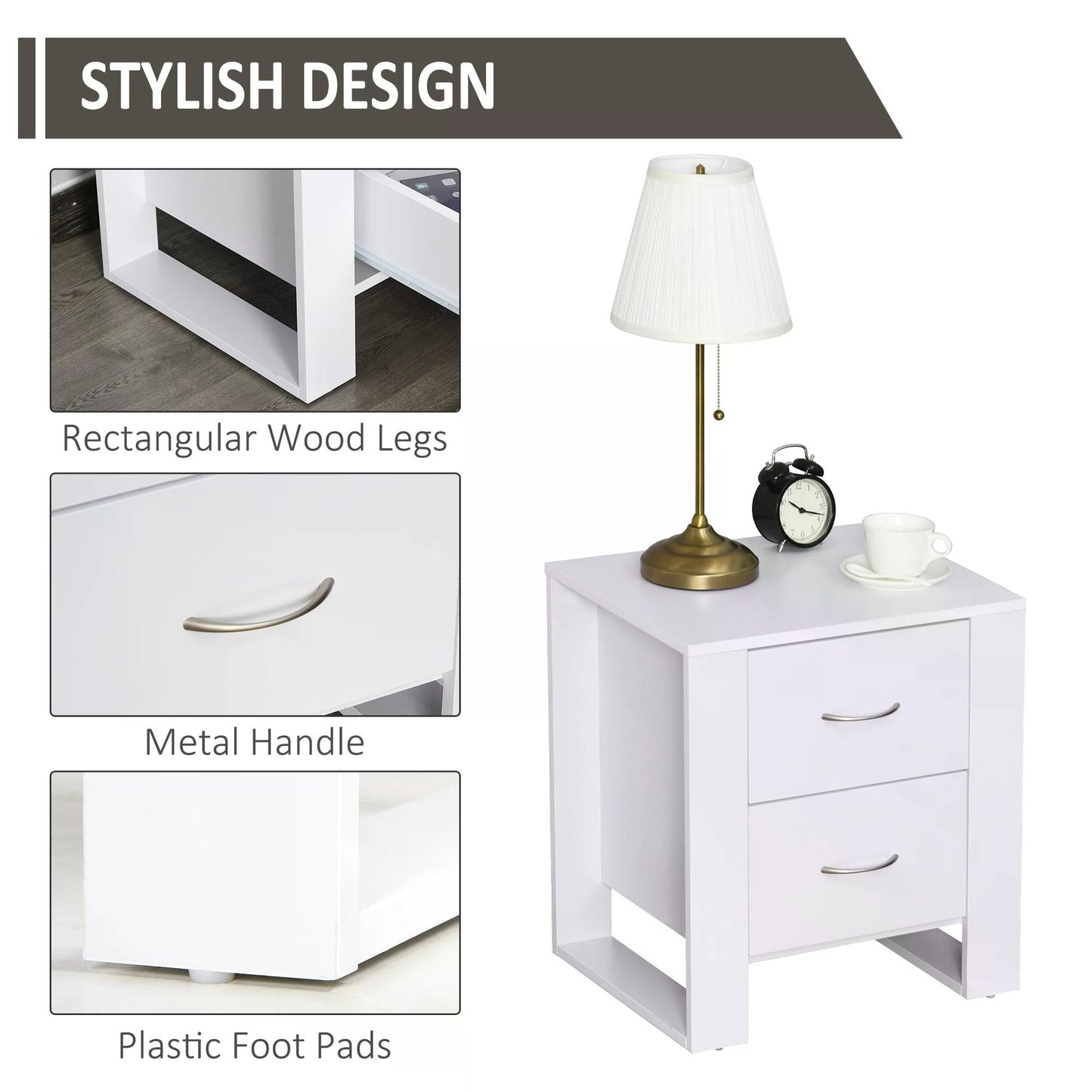 Particle Board 2-Drawer Bedside Table White