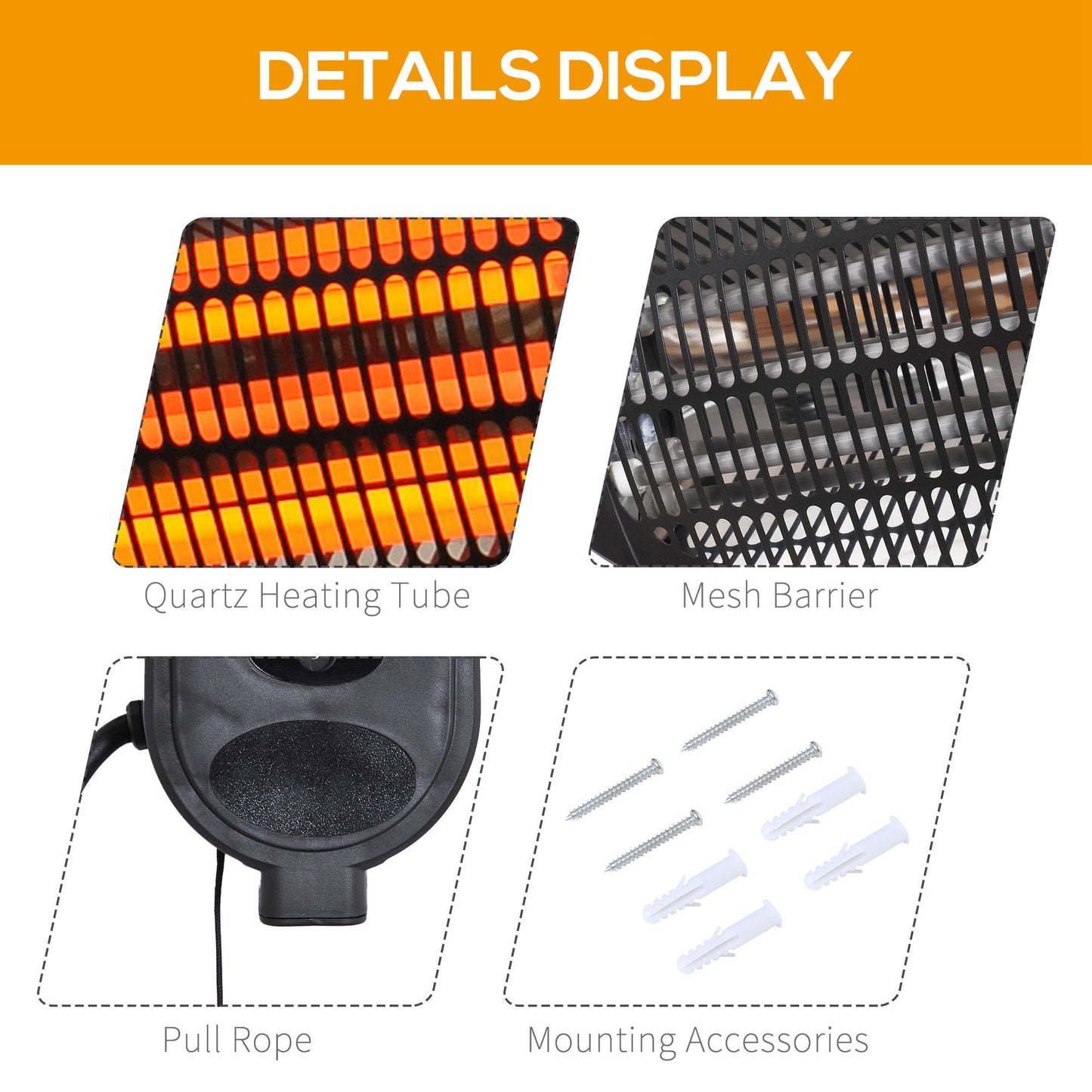 Wall Mounted Electric Infrared Patio Heater Garden Heater Warmer Aluminium 3 Power Setting 2kW Outdoor & Indoor