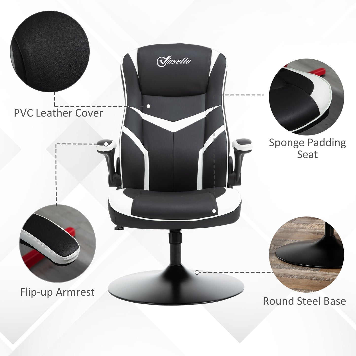 Ergonomic Game Chair, without Wheels, with Adjustable Height Pedestal Base, Leather