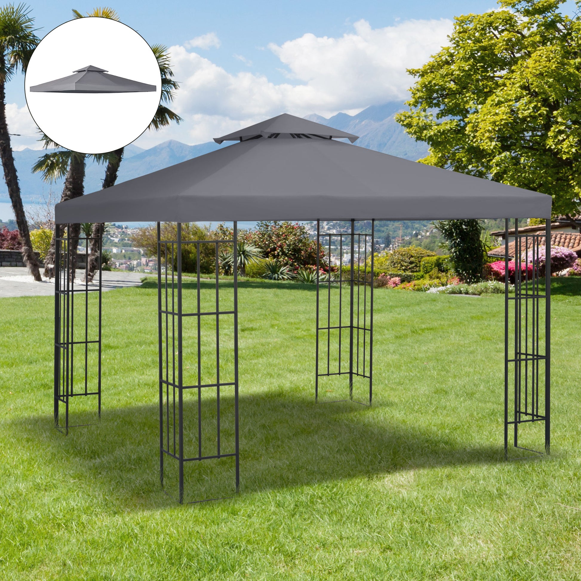 Outsunny 3 x 3(m) Gazebo Canopy Roof Top Replacement Cover Spare Part Deep Grey (TOP ONLY)