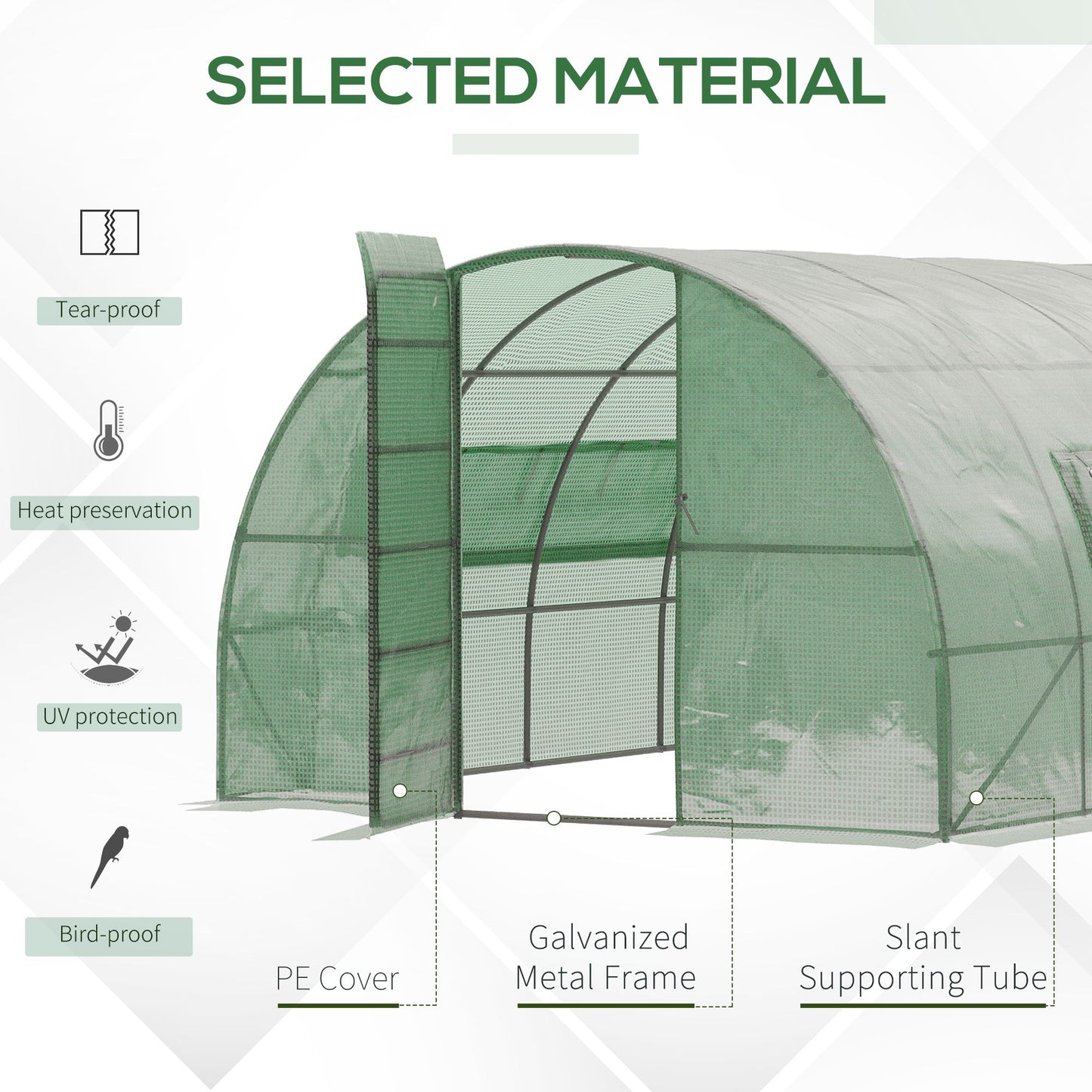 Large Walk-In Greenhouse Plant Gardening Tunnel Hot House W/ Metal Hinged Door Galvanised Steel Frame & Mesh Windows (3 x 6M)