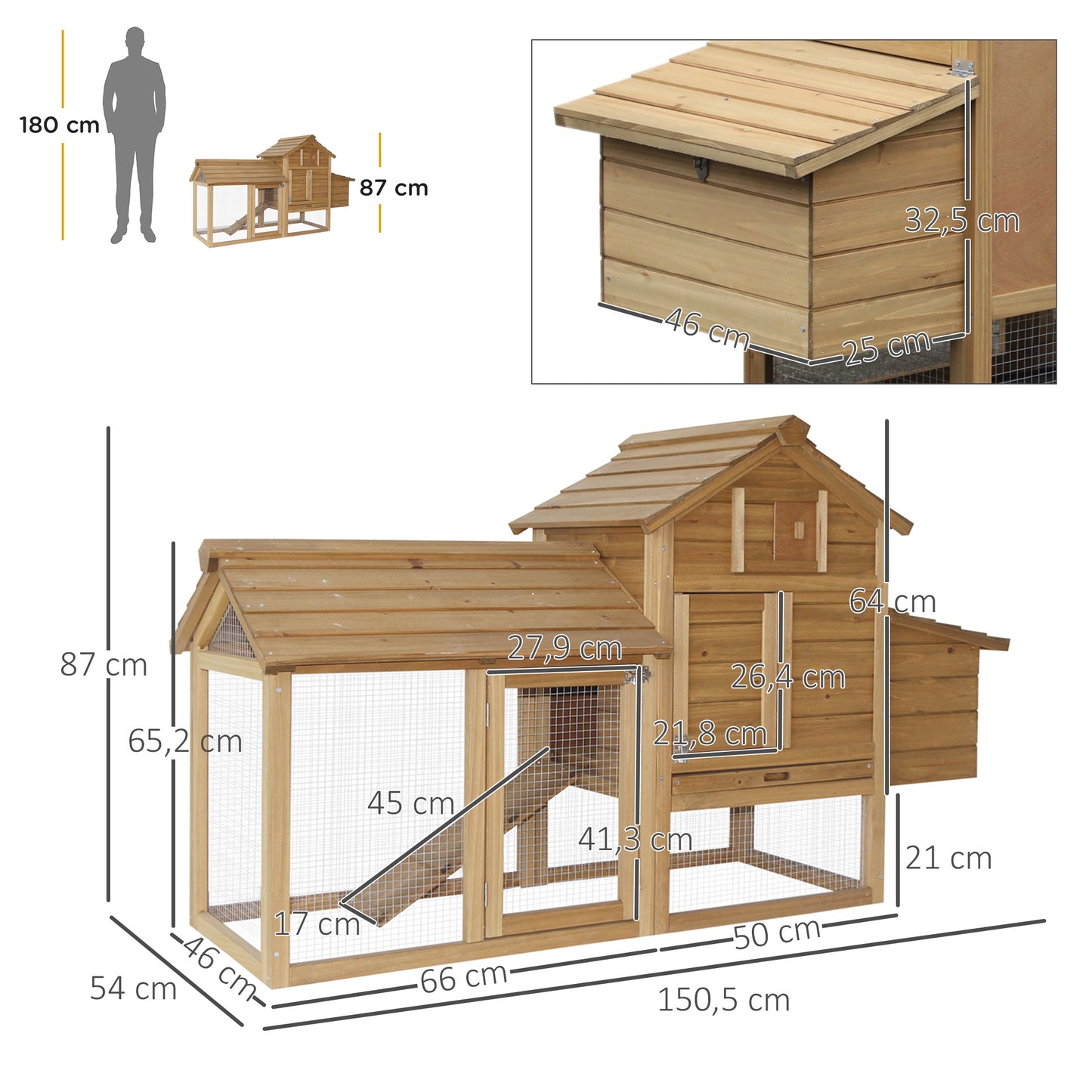 Large Chicken Coop Hen Cage Small Animal Hutch Nesting Box w/ Outdoor Run