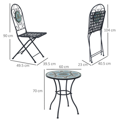 3 Pcs Garden Bistro Set-Mosaic, Metal