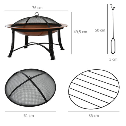 Outdoor Patio Steel Fire Pit Bowl for Backyard, Camping, Picnic, Bonfire, Garden w/Spark Screen Cover