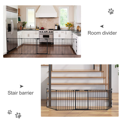 Pet Safety Gate 5-Panel Freestanding Playpen Fireplace Christmas Tree Metal Fence Stair Barrier Room Divider Black