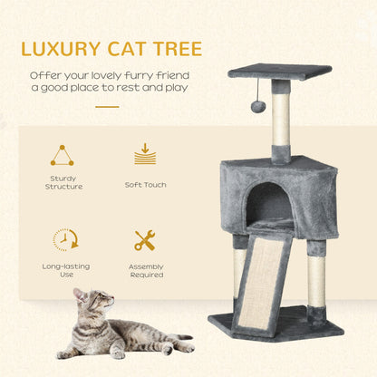 Cat Tower, Cat Stand, Cat Tree for Kitten, w/ Scratching Post, Cat Cando, Hanging Ball, Soft Touch, 98cm Grey