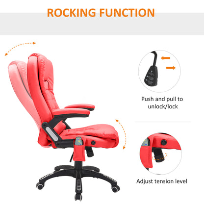 Ergonomic Office Chair, Massage Office Chair, Executive Office Chair, Leather, 135°Reclining, 360° Swivel, Rocking Function Red