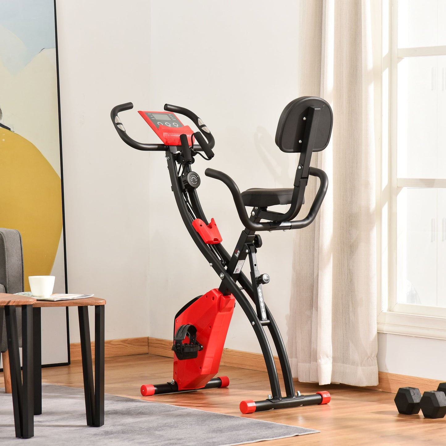 HOMCOM 2-in-1 Foldable Exercise Bike Cardio Machine 8-Level Adjustable Magnetic Resistance with Pulse Sensor LCD Display 