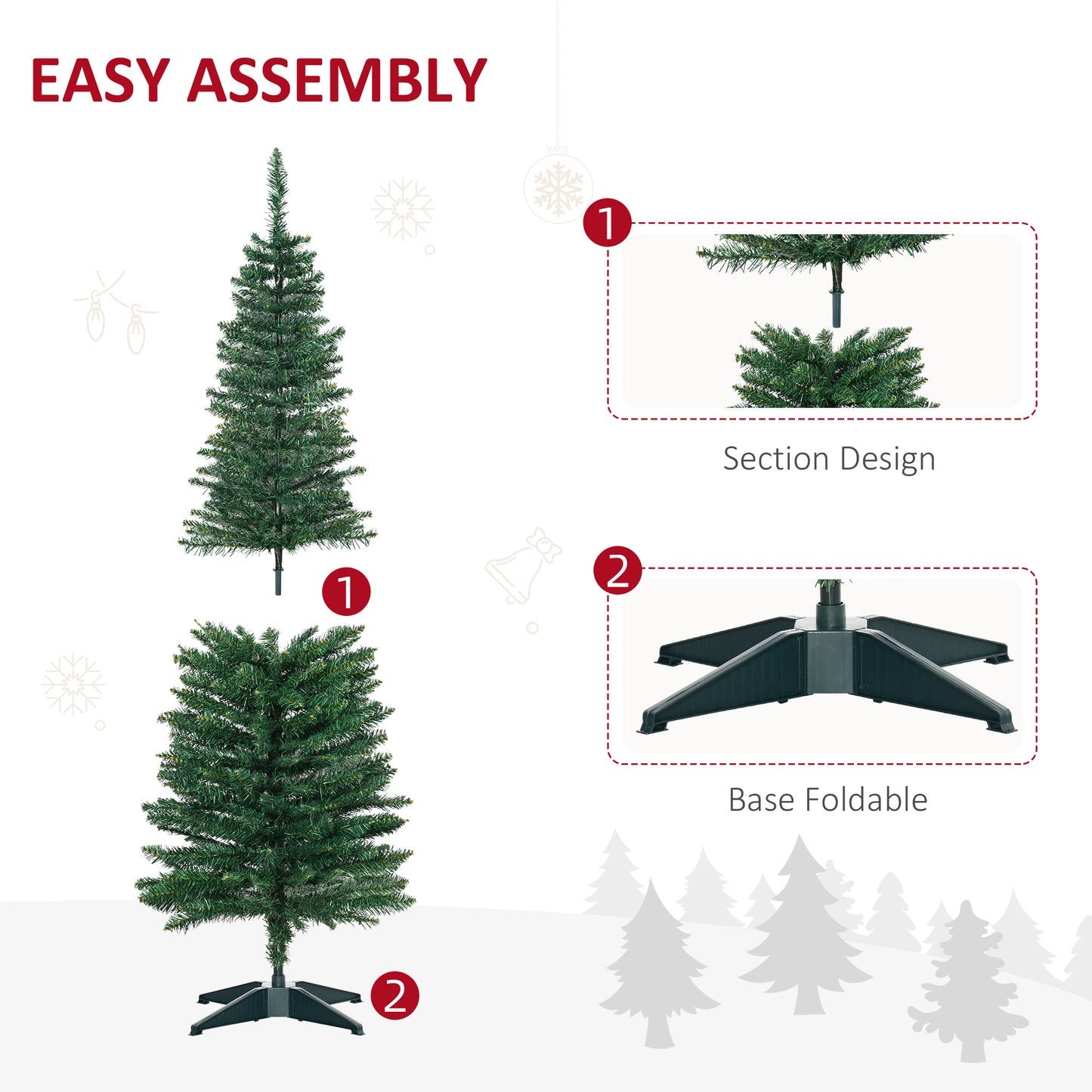 1.5m 5ft Slim Christmas Tree Easy Assembly Artificial Pine Tree Holiday Décor with Metal Stand