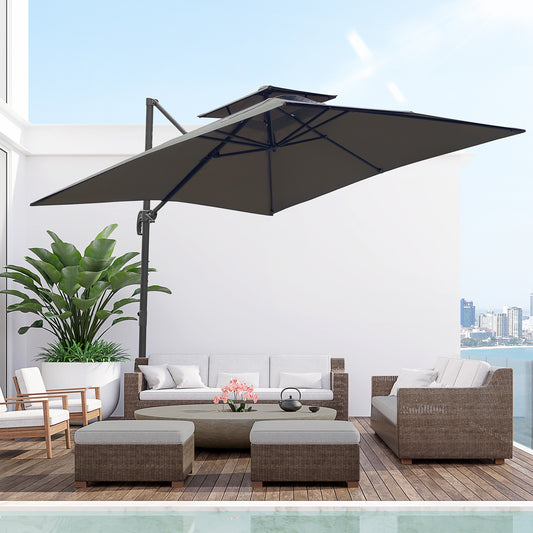 Outsunny 2.7 x 2.7(m) Garden Cantilever Roma Parasol with Aluminum Frame, Crank and Tilt, UV 50+, 360° Rotation, 180g Polyester Sun Shade Canopy