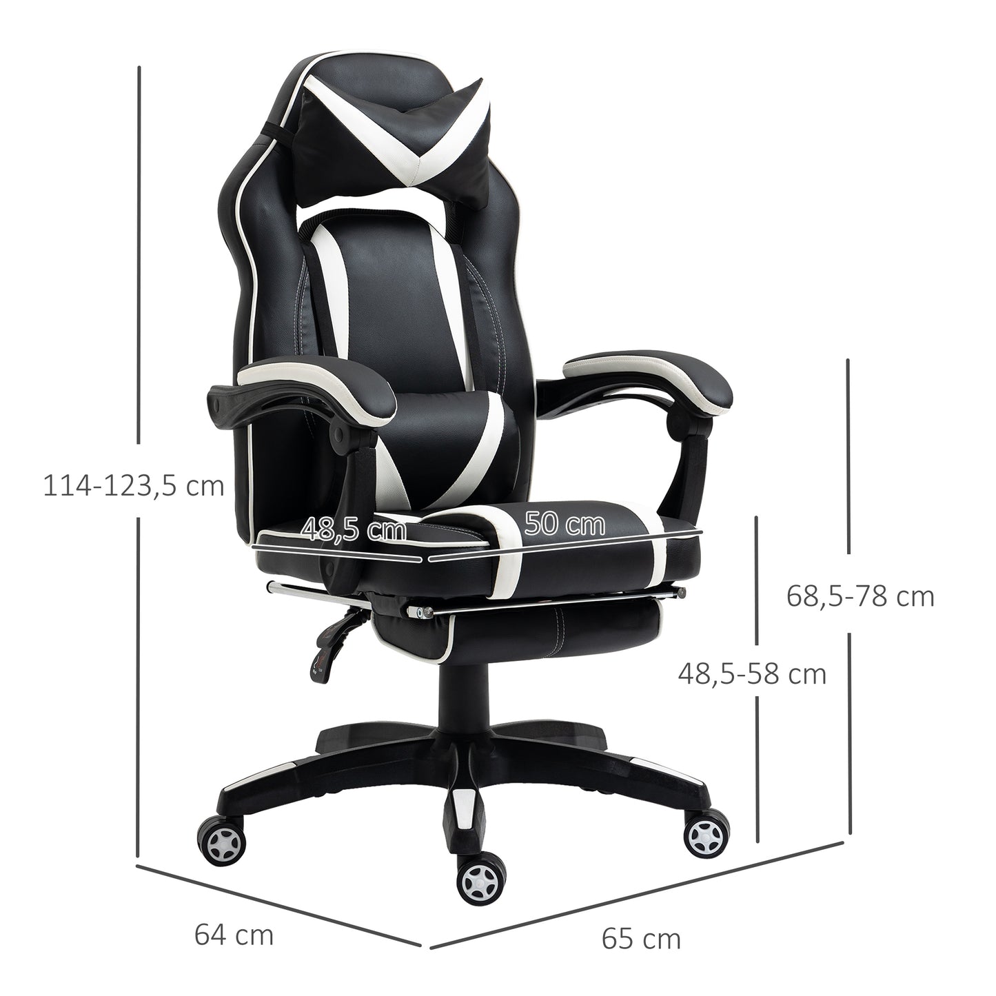 Gaming Chair with Footrest 135° Reclining High Back Racing Chair PU Leather Executive Swivel Chair with Headrest, Black White