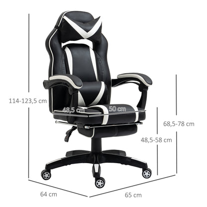 Gaming Chair with Footrest 135° Reclining High Back Racing Chair PU Leather Executive Swivel Chair with Headrest, Black White